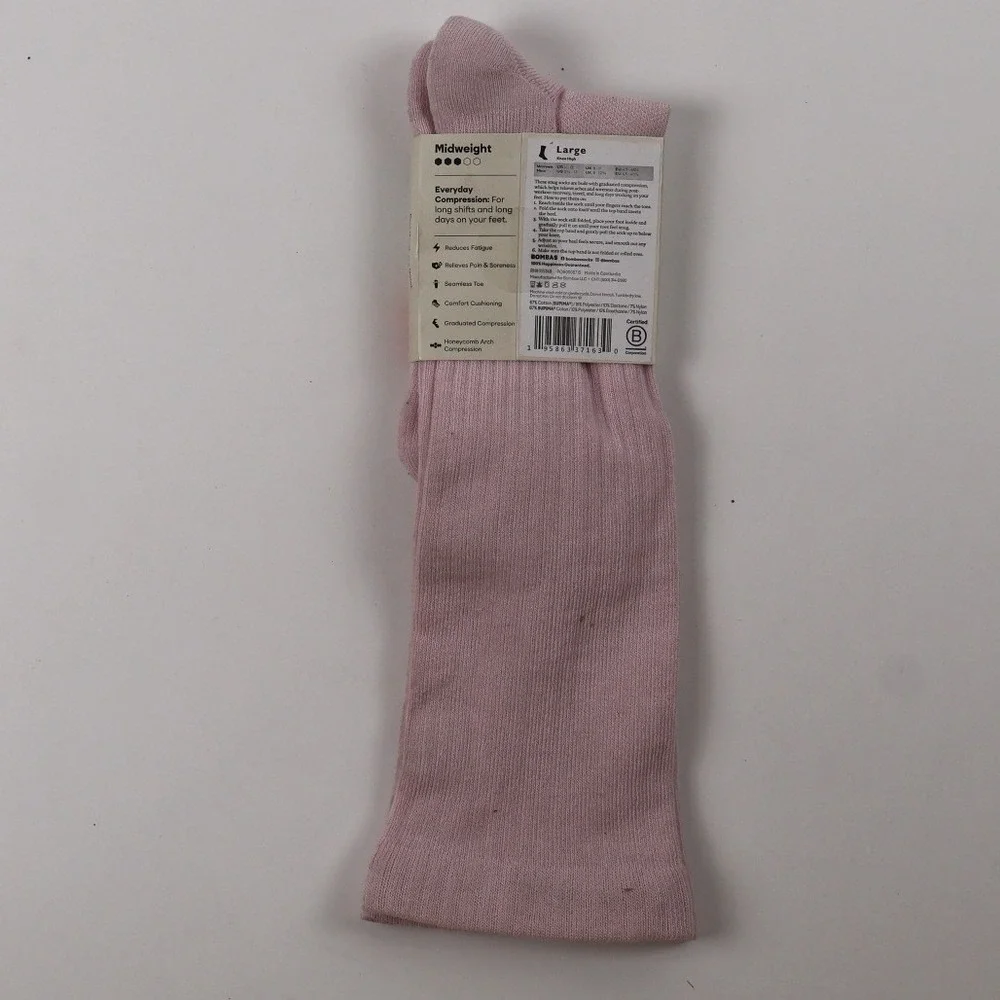Bombas Everyday Compression Socks Pink Solid Large Supima Cotton NWT